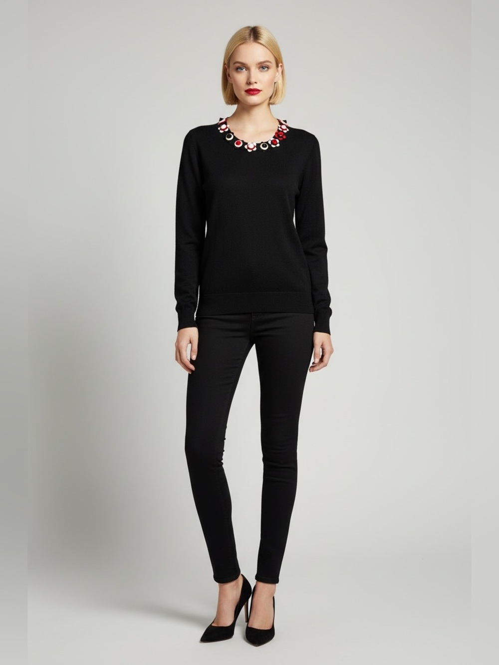 Fendi Black Embellished Neckline Sweater